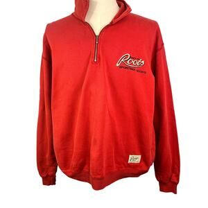 Roots Canada Embroidered logo 1/4 Zip Sweatshirt Sz large 90’s Vintage